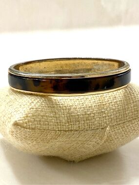 Vintage Brown and Gold Tortoiseshell-Inlay Bangle Bracelet
